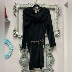 Baby Phat Black Asymmetrical Dress with Gold Chain